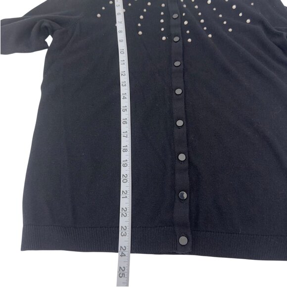 Talbots Women SZ Large Classic Button Up Black Cardigan Rhinestone Embellishment - Picture 6 of 13